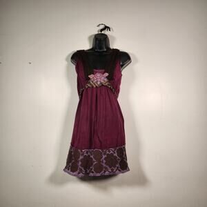 FREE PEOPLE Mini Dress Women 4 Purple Brown Y2K Babydoll Boho Gypsy Forest Fairy